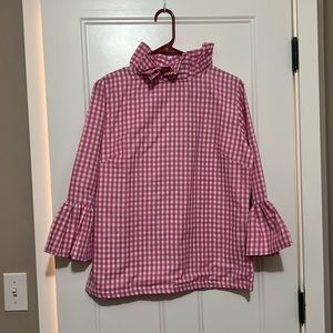 NWT Elizabeth Wilson Design size Medium Ruffle sleeve & neck pink gingham top